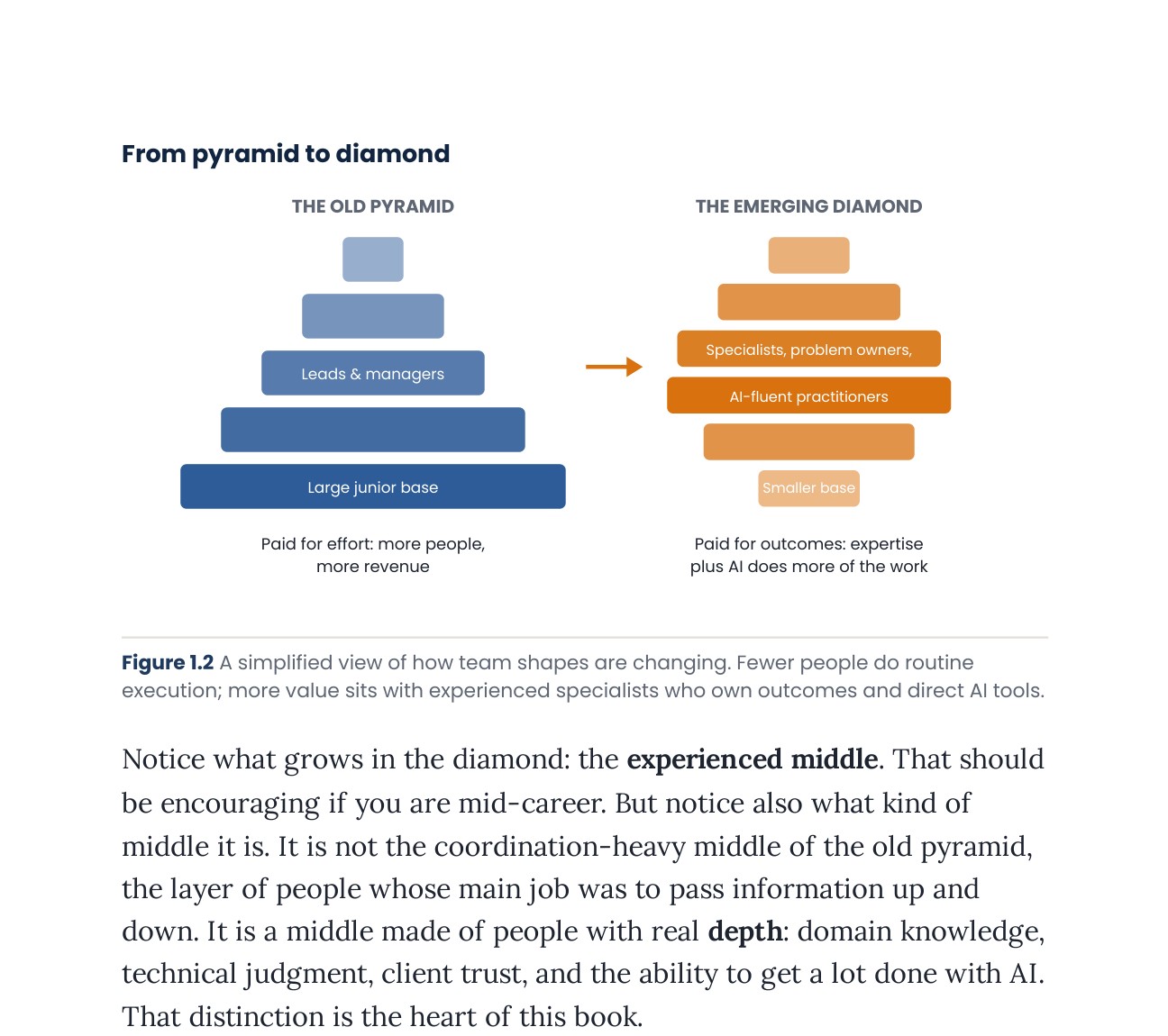 A page showing the 'From pyramid to diamond' figure on how Indian IT team shapes are changing